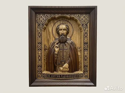 Святой Сергий Радонежский икона из ясеня — необычный подарок