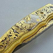 Дамасский складной нож «Волк и полнолуние» — красивый подарок — фотография 7