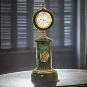 Настольные часы с гербом России и змеевиком, 250 мм — оригинальный подарок — фотография 1