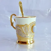 Подарочная кофейная пара из фарфора с агатом. Златоуст — фотография 4