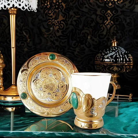 В подарок: Кофейная пара из фарфора "Малахит". Златоуст
