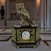 Каминные часы «Сова» из змеевика и долерита — необычный подарок — фотография 1