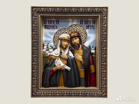 Икона резная из дерева Святые Петр и Феврония — необычный подарок